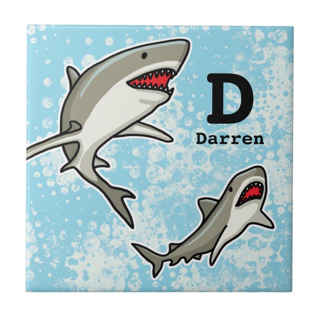 Azulejo Natación de tiburones, adición de nombre y monogra (Frente)