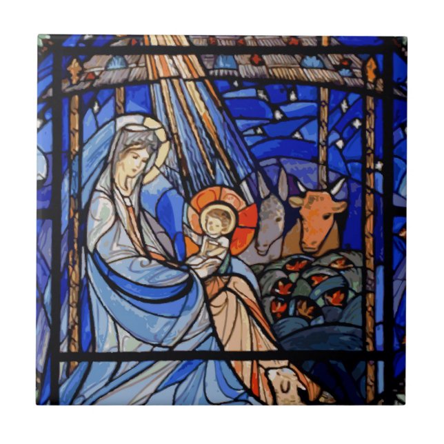 Azulejo Natividad estilo cristal manchado (Frente)