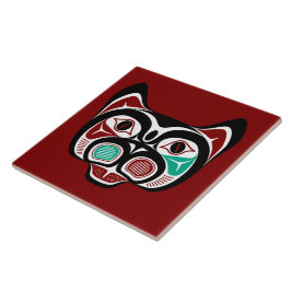 Azulejo Nativo americano Red Black Haida Art Kitty