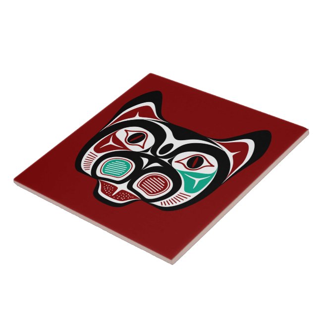 Azulejo Nativo americano Red Black Haida Art Kitty (Lado)