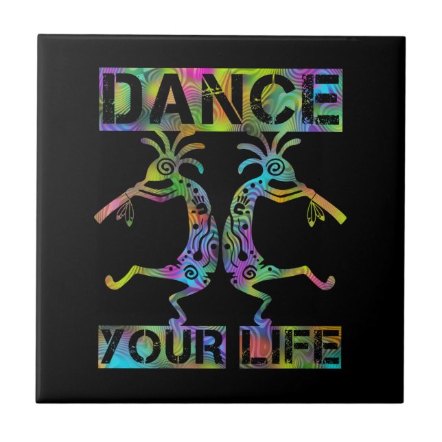 Azulejo Nativos americanos Kokopelli - Baile su vida 2 (Frente)