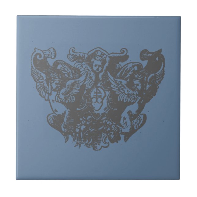 Azulejo Nattier-blue Angels – Coat of arms Emblem baroque (Frente)