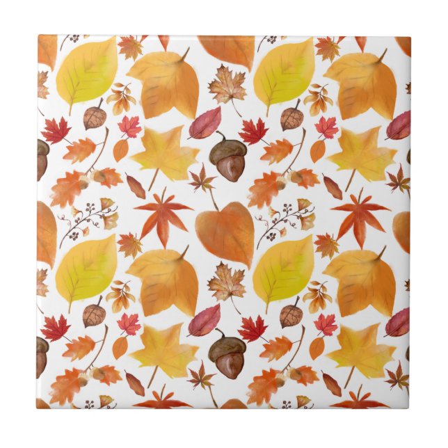 Azulejo Natural Autumn Earth Tones Leaves and Acorns (Frente)