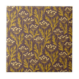 Azulejo Natural Floral Pattern: Golden Accents  Dark Canva