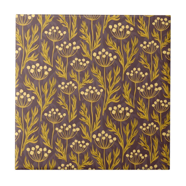 Azulejo Natural Floral Pattern: Golden Accents  Dark Canva (Frente)