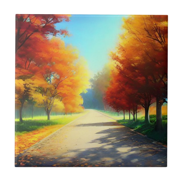 Azulejo Naturaleza Árboles otoñales en el bosque (Frente)