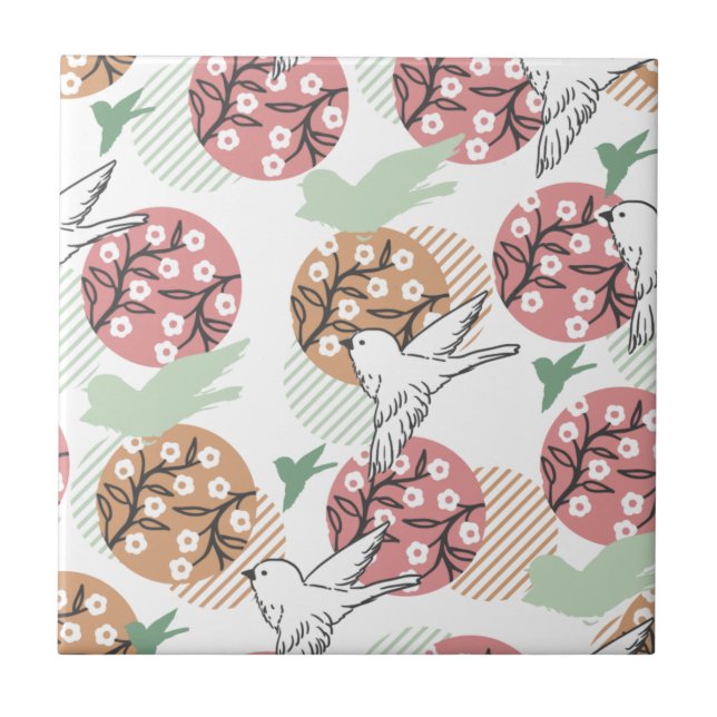 Azulejo Naturaleza de primavera geométrica y arte de patró (Frente)