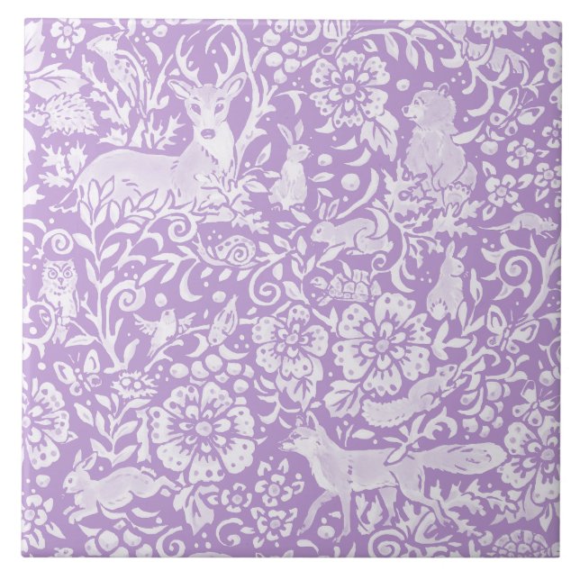 Azulejo Naturaleza del Conejo Fox de Purple Deer Animal Wo (Frente)