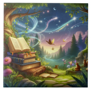Azulejo Naturaleza mágica y viejos libros mosaicos cerámic