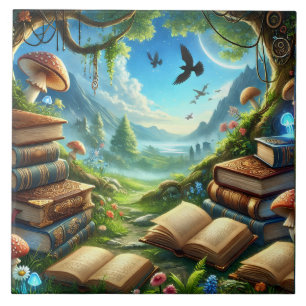 Azulejo Naturaleza mágica y viejos libros mosaicos cerámic