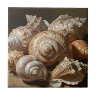 Azulejo Naturaleza muerta iridiscente de conchas marinas