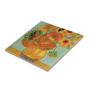Azulejo naturaleza muerta - jarrón con doce girasoles, van