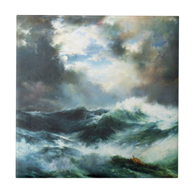 Azulejo Naufragio iluminado por la luna en el mar (Frente)