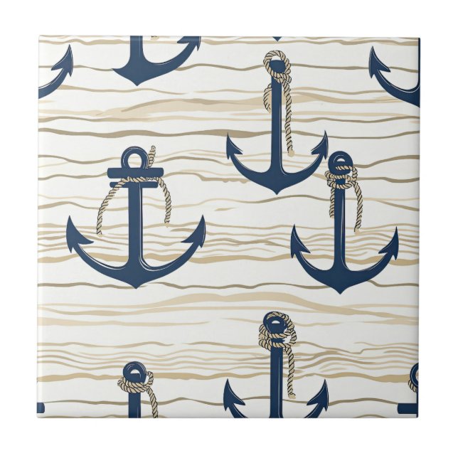 Azulejo Nautical Anchor Pattern on Driftwood (1) (Frente)