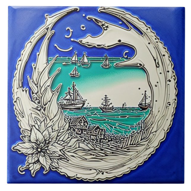 Azulejo Nautical Marine Life arte tradicional de cerámica  (Frente)