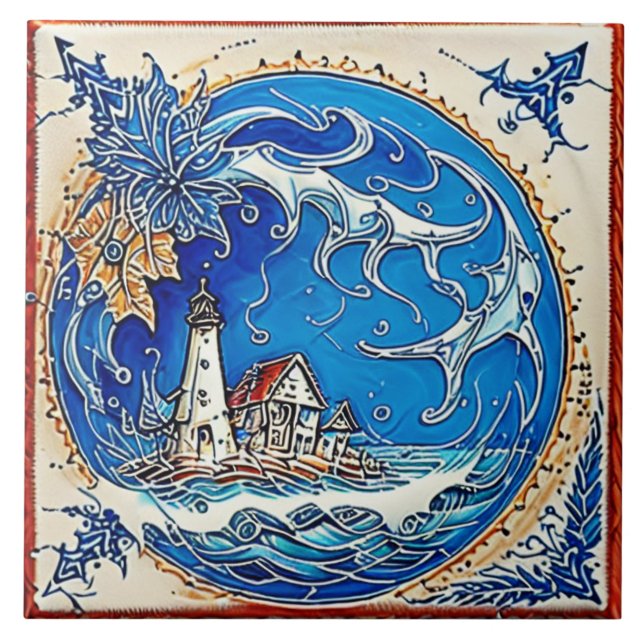 Azulejo Nautical Marine Life arte tradicional de cerámica  (Frente)