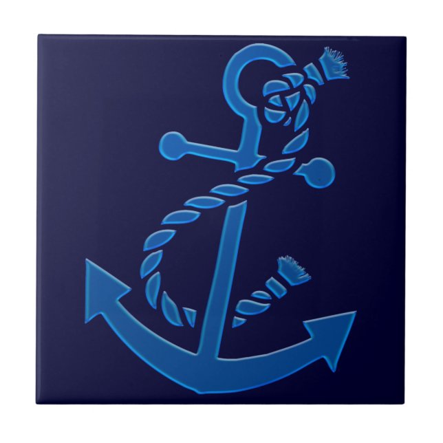 Azulejo Nautical Marine tema del ancla del barco azul (Frente)