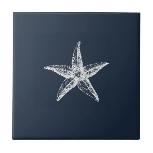 Azulejo Nautical Navy Blue Simple Elegant Starfish (Frente)