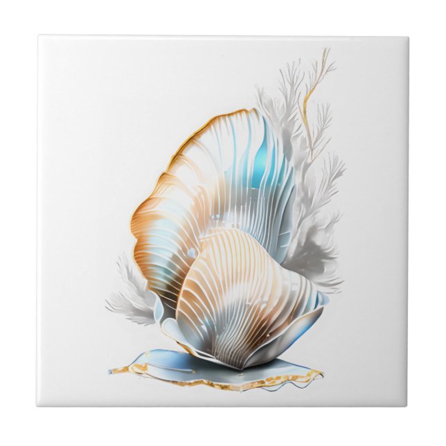 Azulejo Nautilus clam sellera irideslumbrante playa 3D (Frente)