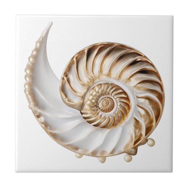 Azulejo Nautilus shell 3D oro de perlas lúster océano náut (Frente)
