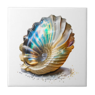 Azulejo Nautilus shell irridescente madre perla playa mar