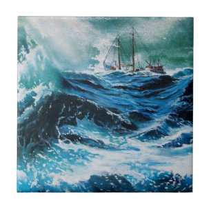 Azulejo Nave en el mar en tormenta