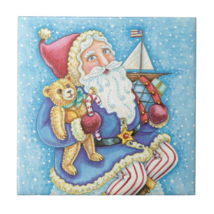 Azulejo Navidad adorable, Santa Claus en bola de nieve con