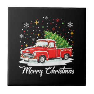 Azulejo Navidad Alegre Camioneta Roja Santa Árbol Familia