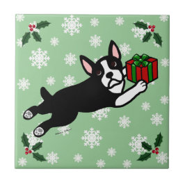 Azulejo Navidad de Boston Terrier 2 copos de nieve del