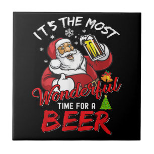 Azulejo Navidad Divertida Santa Claus Bebiendo Cerveza Mar