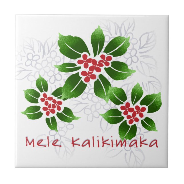 Azulejo Navidad hawaiano de Mele Kalikimaka del acebo rojo (Frente)