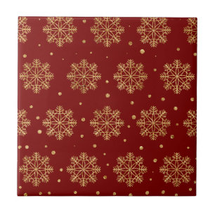 Azulejo Navidad Lujo Oro Copo de Nieve Rojo Carmesí