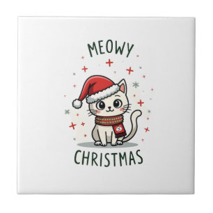 Azulejo Navidad Meowy Amante de los Gatos Divertidas Fiest
