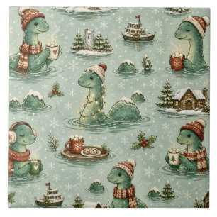 Azulejo Navidad Nessie Monstruo del Lago Ness Acogedores C