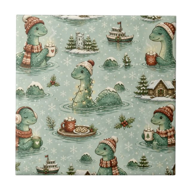 Azulejo Navidad Nessie Monstruo del Lago Ness Acogedores C (Frente)