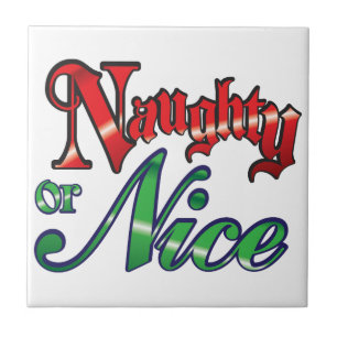 Azulejo Navidad Retro, Niños Buenos o Malos Letras Rojas y