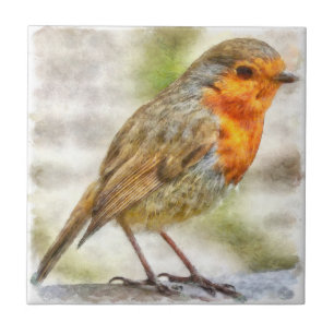 Azulejo Navidad Robin Winter Watercolor