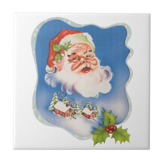 Azulejo Navidad Vintage, Alegre Santa Claus Retro (Frente)