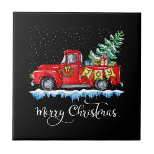 Azulejo Navidad Vintage Camión Rojo Antiguo Ch