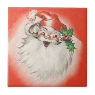 Azulejo Navidad Vintage, Jolly Retro Santa Claus de los 50