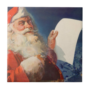 Azulejo Navidad Vintage, Lista de Niños Buenos o Malos de 