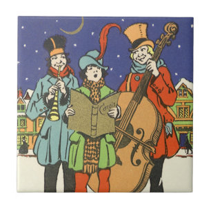 Azulejo Navidad Vintage, Músicos Cantando Villancicos con