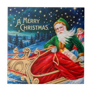 Azulejo Navidad vintage Santa Trineo Noche estrellada