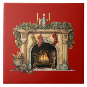 Azulejo Navidades acogedores de la chimenea de Victoria
