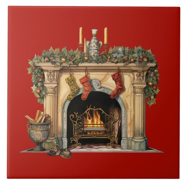 Azulejo Navidades acogedores de la chimenea de Victoria (Frente)