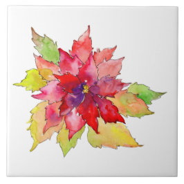 Azulejo Navidades acuarelas Poinsettia verde y roja