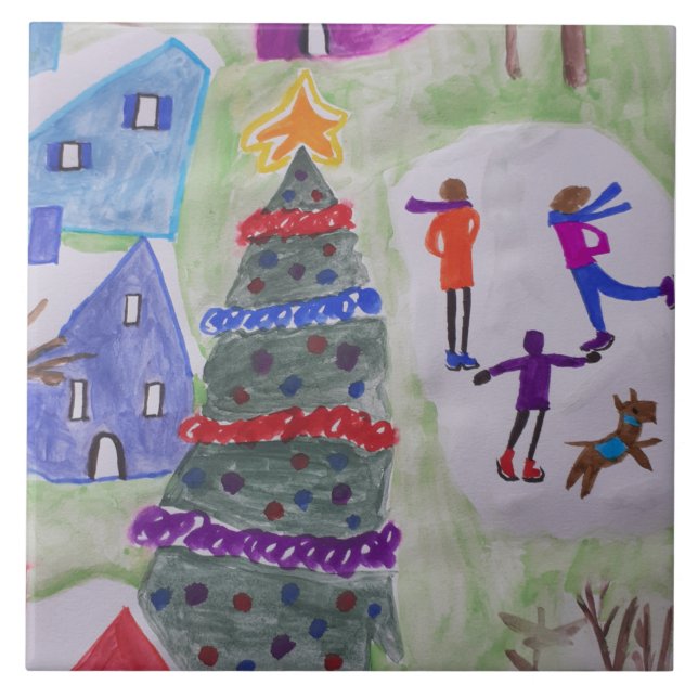 Azulejo Navidades Aldea Cerámica Tile (Frente)