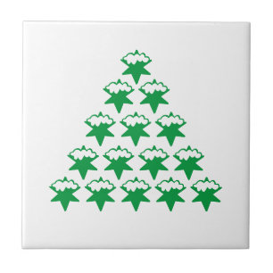 Azulejo Navidades Árbol de estrellas de nieve verde, fondo