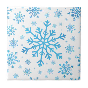 Azulejo Navidades azules bonitos con copos de nieve en bla