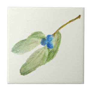 Azulejo Navidades Blue Berries Sprig Botánico Rústico